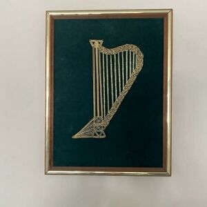 Handmade Gold Harp   String Art Framed in Wooden Frame